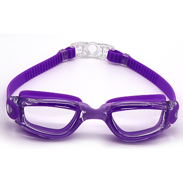 Purple frame silicone swimming goggles for indoor and outdoor